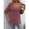 Autumn Women's Buttoned Square Neck Pit Stripe Brushed Solid Long Sleeve Top
