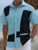 Men's Light Blue Ethnic Geometric Print Short Sleeve Shirt, Spring Summer Fresh Vacation Casual Top, Pocket Lapel Style