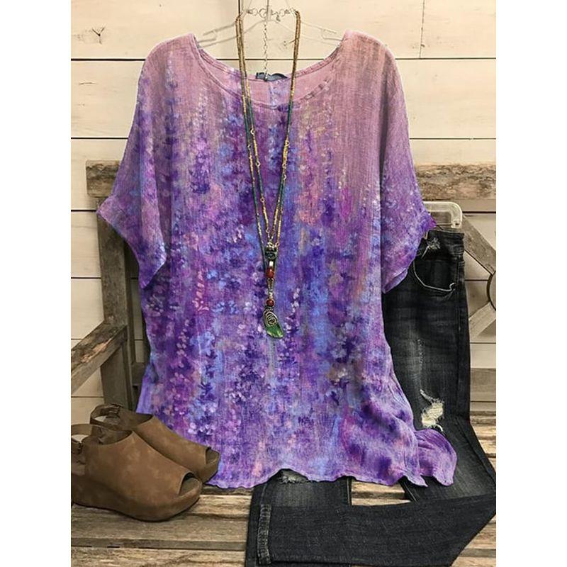 Printed round Neck Neck Casual Loose Top Print round Neck Top Women
