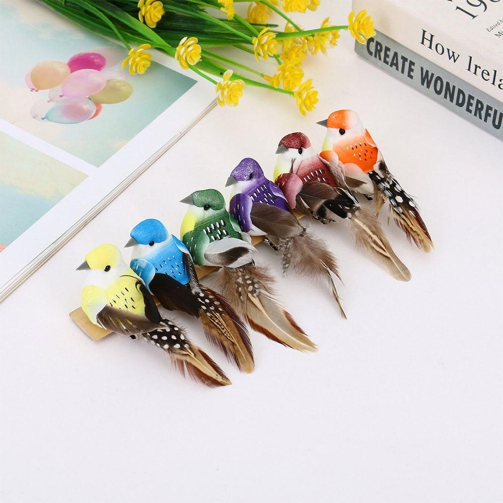 6PCS Vivid Lifelike Pearl Bird Craft Simulation Sparrow Gift Artificial Bird Model  Indoor Outdoor