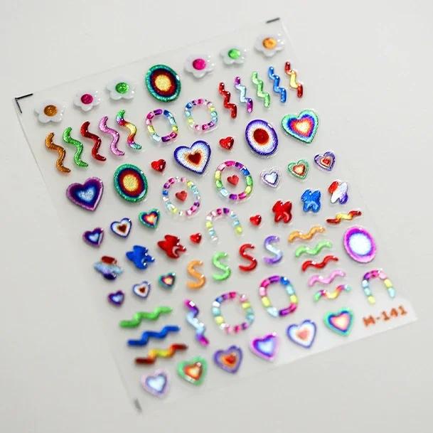 5D Love White English Letter Silver Jelly Nail Art Sticker Line Geometric Pattern Shape Romantic Delicate Manicure Decals
