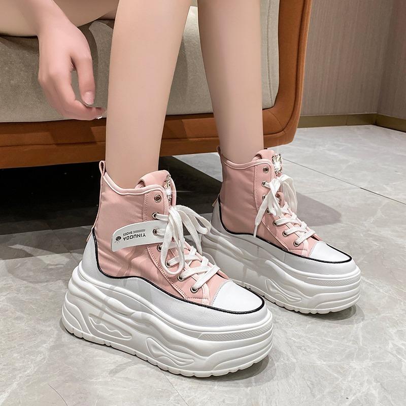 Fashion 2024 Spring Fashion Women Ankle Boots High Platform Canvas Boots 8CM Wedge Heels Sneakers Woman Autumn Thick Sole Short Boots