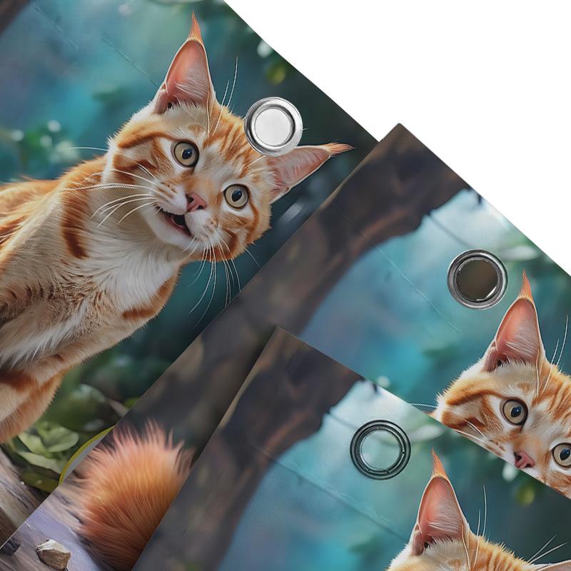 Cute Cat and Fresh Orange Shower Curtain for Home Decoration - Vibrant and Whimsical Design Suitable for Wet and Dry Separation