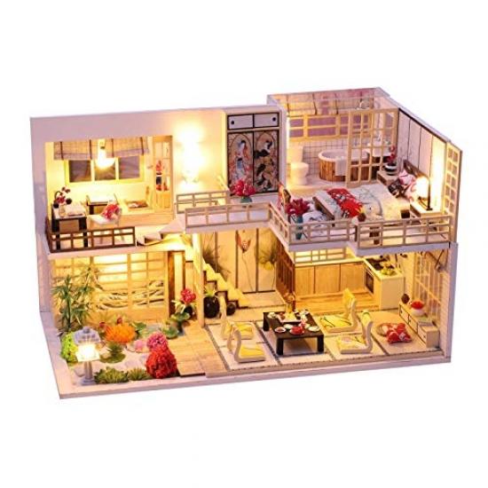 CUTEBEE - Maison De Poupée Miniature 1:24 En Bois à Assembler - Kit DIY Avec Meubles Et Éclairage LED