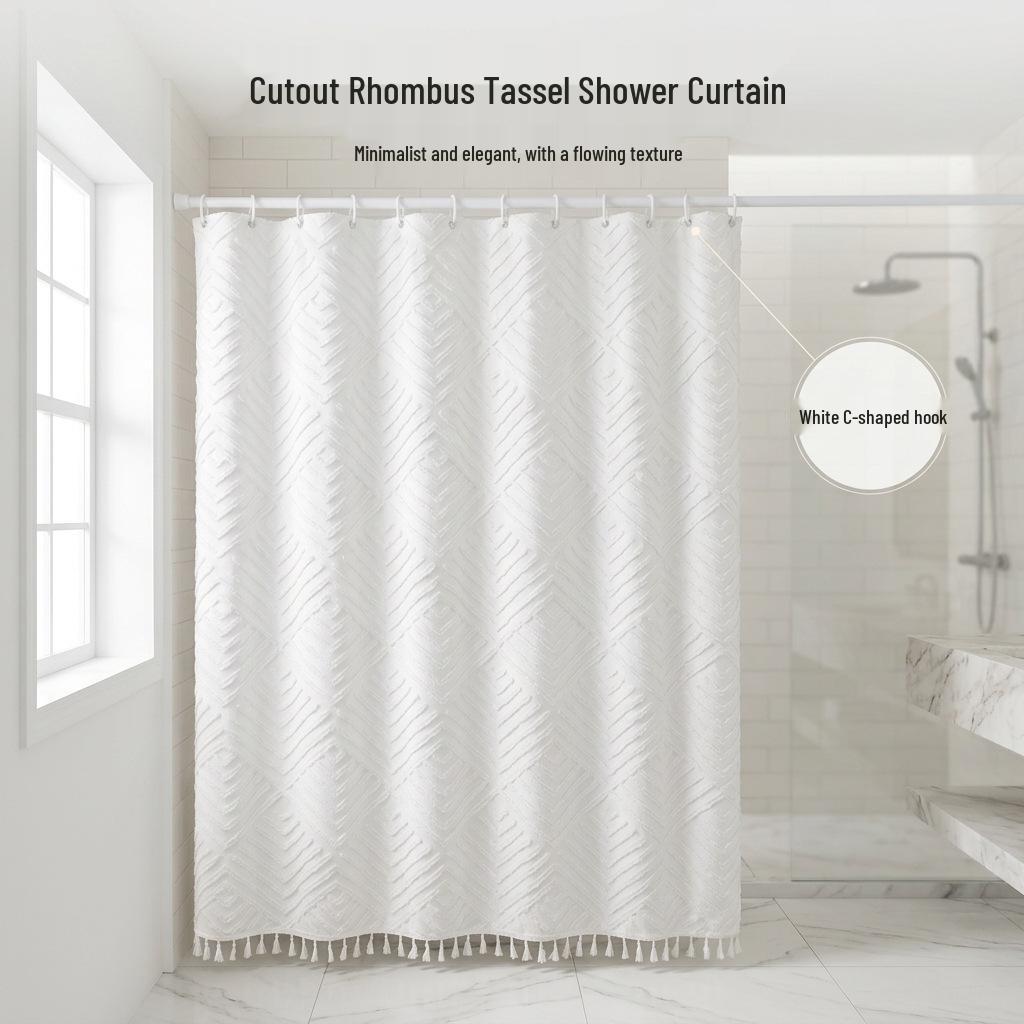 Waterproof Solid Color Cutout Shower Curtain for Bathroom