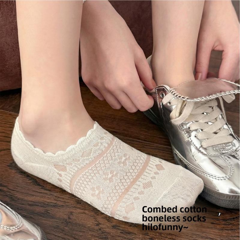 White Ankle Socks - Summer Lightweight Lace-cut Open Short Socks Trendy Ballet-style Invisible Ankle Socks That Don't Come Off The Heel