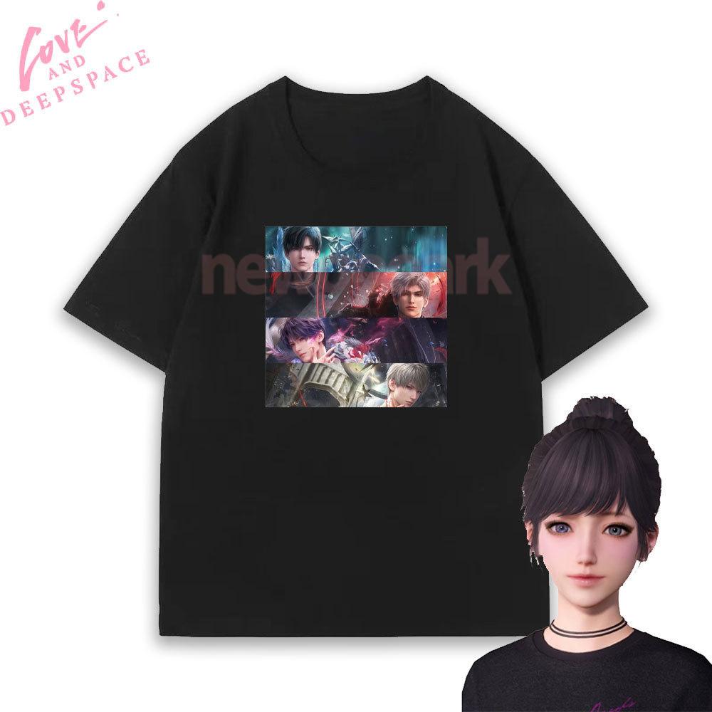 Love and Deepspace Four Main Boys Printed Tshirt Romance Otome Game Fashion Streetwear Tshirt Woman Cartoon Cotton Shortsleev