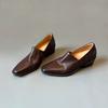 Cool handsome royal sister style temperament small leather shoes female personality square head thick heel one pedal loafers