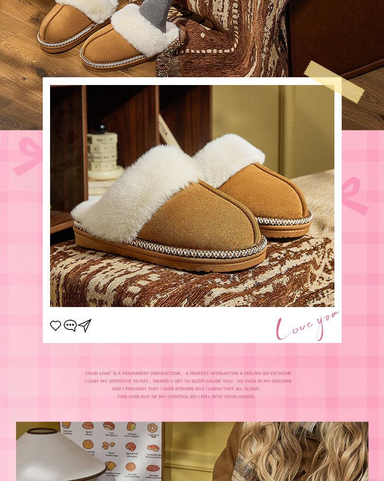 Women's Warm Furry British-Style Cotton Slippers, Non-Slip Thick Sole for Indoor/Outdoor Use, Suitable for Couples and Men