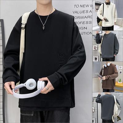 Heavy Splicing Fake Two-piece Round Neck Sweatshirt Men's Trendy Spring and Autumn New Pullover Long-sleeved Casual Tops