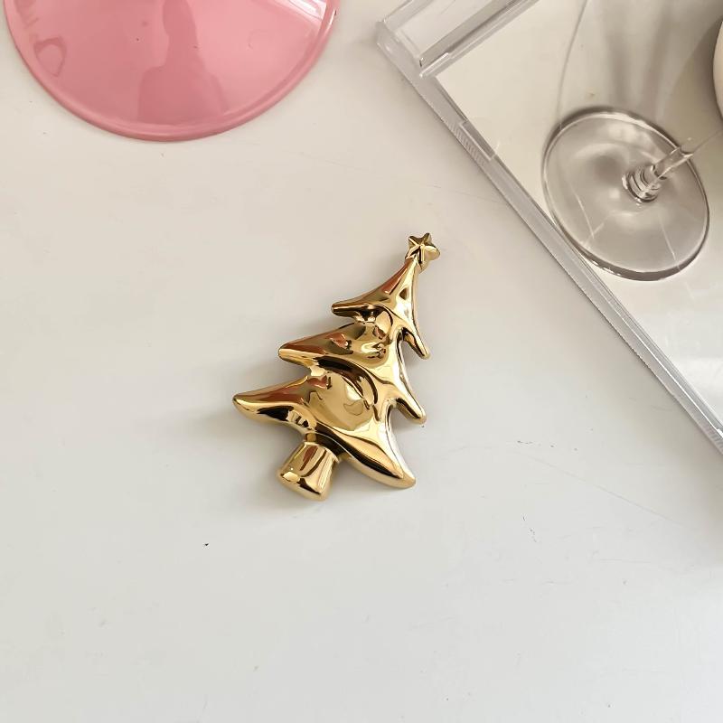 

Stainless Steel Simple Classic Christmas Tree Elegant Brooch Pin For Women Clothing Bag Accessory Gift Polished Metal Badge