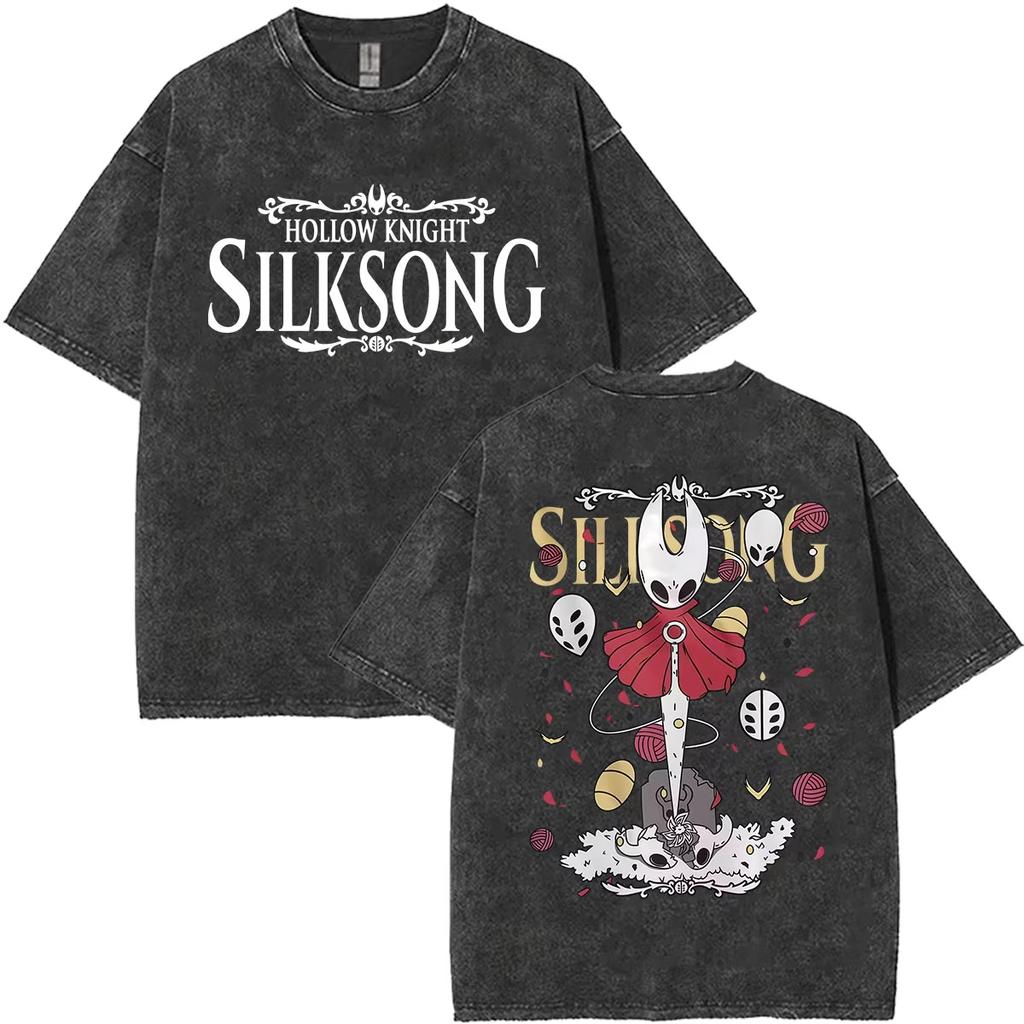 Summer Hot Sale 2026 Game Hollow Knight Washed T Shirt Men Women Vintage Top Hip Hop Streetwear Oversized Tshirt Short Sleeve Casual Clothing