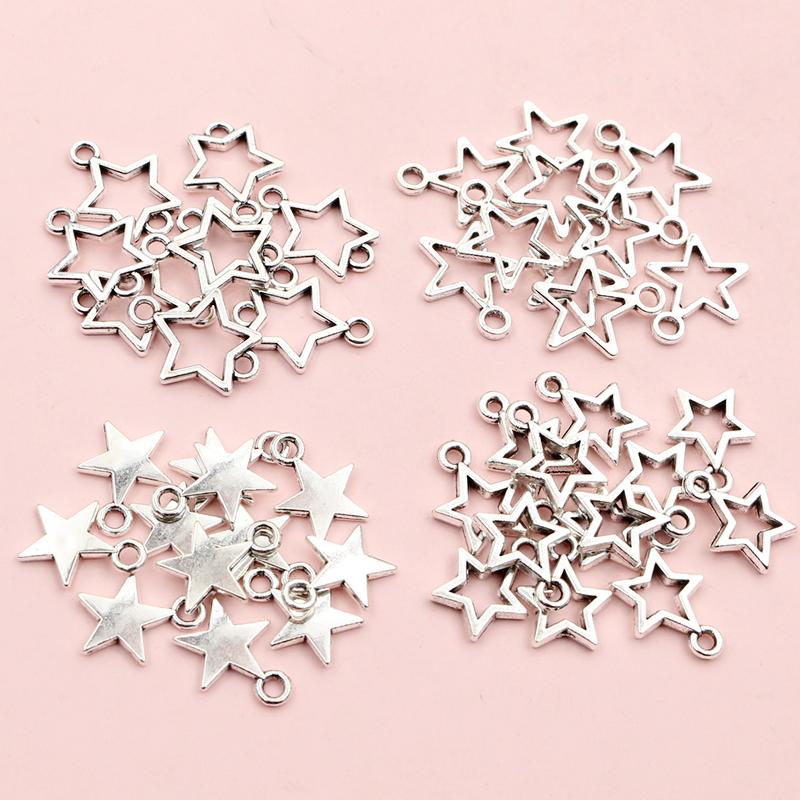 100pcs Petites Breloques Étoiles Pendentifs Alliage Métal Couleur Argent Antique Accessoires de Fabrication de Bijoux DIY pour Boucles d'Oreilles Bracelet Collier