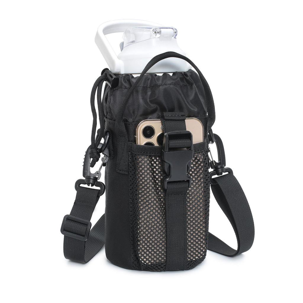 Portable Insulated Water Bottle Holder With Adjustable Strap And Mesh Side Pocket For Outdoor Hiking Camping Travel