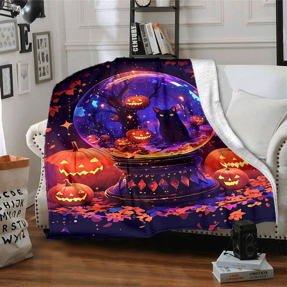 1pc Halloween Cat Blanket, Lightweight Flannel Throw Blanket for Sofa, Bed, Travel, Camping, Living Room, Office, Couch, Chair, and Bed