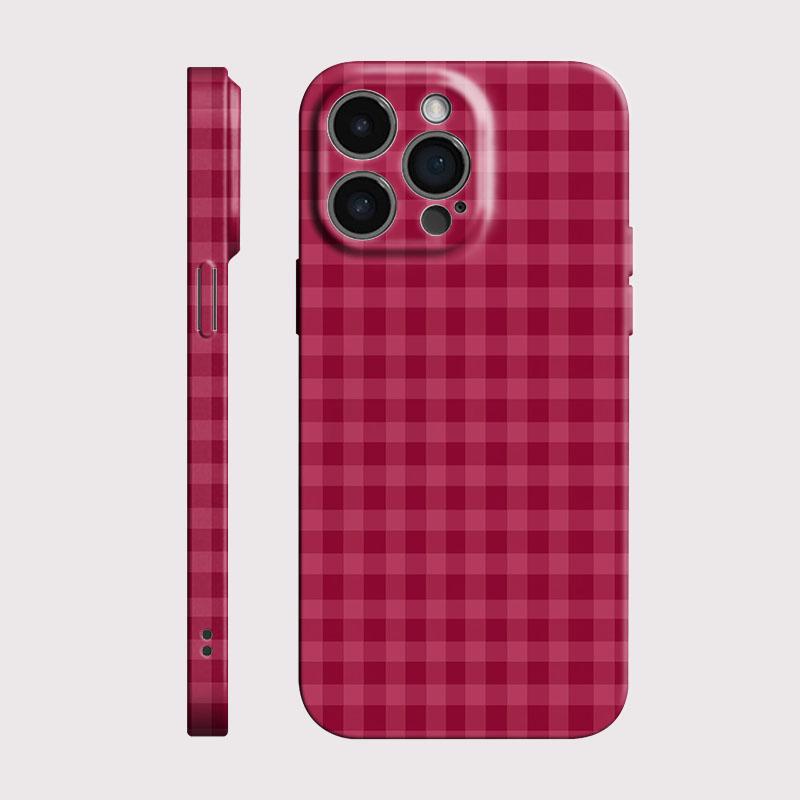 Phone Case For Poco x7 f8 f7 f6 x6 f3 f5 Pro C61 Retro Red Grid Pattern Hard Plastic Shockproof Protective Bumper Cover
