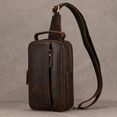 Luxury Male Chest Bags Genuine Leather Crossbody Bag Men Sling Chest Pack for Men Chest Bag Leather Casual Men One Shoulder Bag