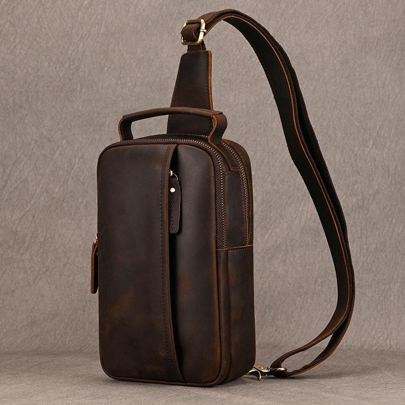 Summer Outdoor Leather Men Single Shoulder Sling Bag Chest Bag For Men Male Backpack Bag Chest Pack