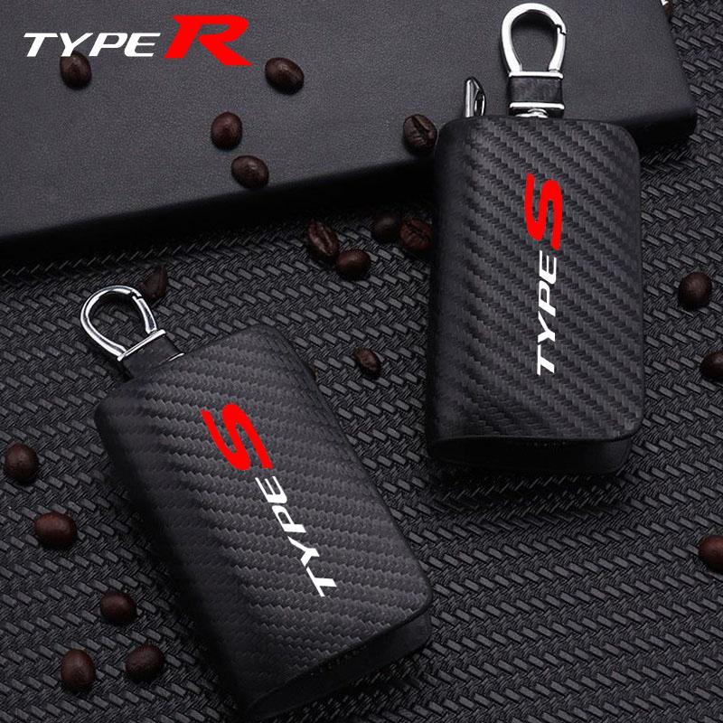 Carbon Fiber Car Key Chain Holder Case Cover Bag For Honda TYPE S R Civic Accord HRV CRV CITY Jazz Pilot FIT Auto Accessories