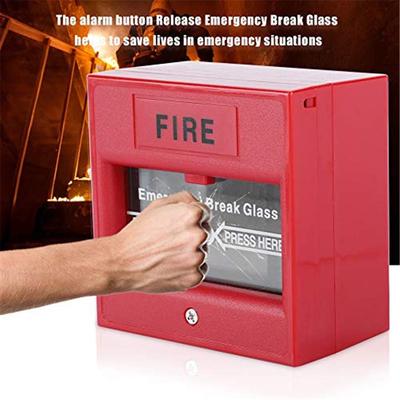 Pulsante di allarme rottura vetro per il rilascio della porta di emergenza. Interruttore di allarme antincendio. Interruttore di rilascio dell'uscita per la rottura del vetro