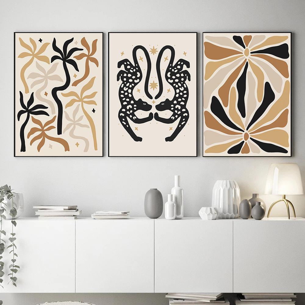 Nordic Bohemian Line Art Black Beige Minimalism Classic Retro Poster Canvas Paintings Wall Art Pictures Home Decor