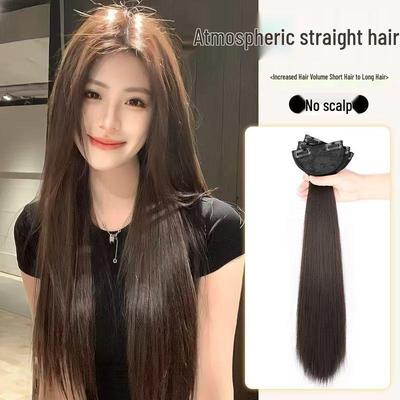 Unsichtbare nahtlose Haarverlängerung für mehr Volumen für Frauen - Flauschig, lang, glatt, dreiteiliges Set