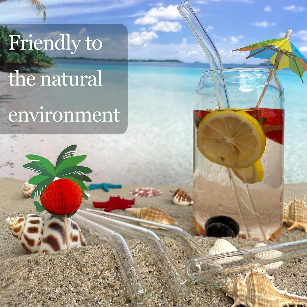 Reble Glass Straws 10-Pack Drinking Straw 4 Bent + 4 Straight + 2 Wider Smoothie Straws with 2 Cleaning Brushes