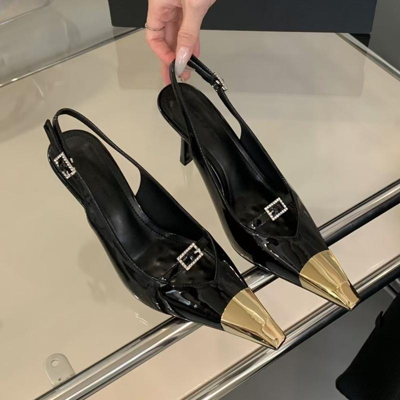 Fashion SUOJIALUN New Women Pumps Shoes Fashion Mix Color Ladies Eelgant Sandal Shoes Pointed Toe Thin High Heel Dress Slingback Shoes