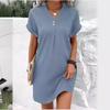Women's new hot-selling V-neck solid color pullover casual button dress