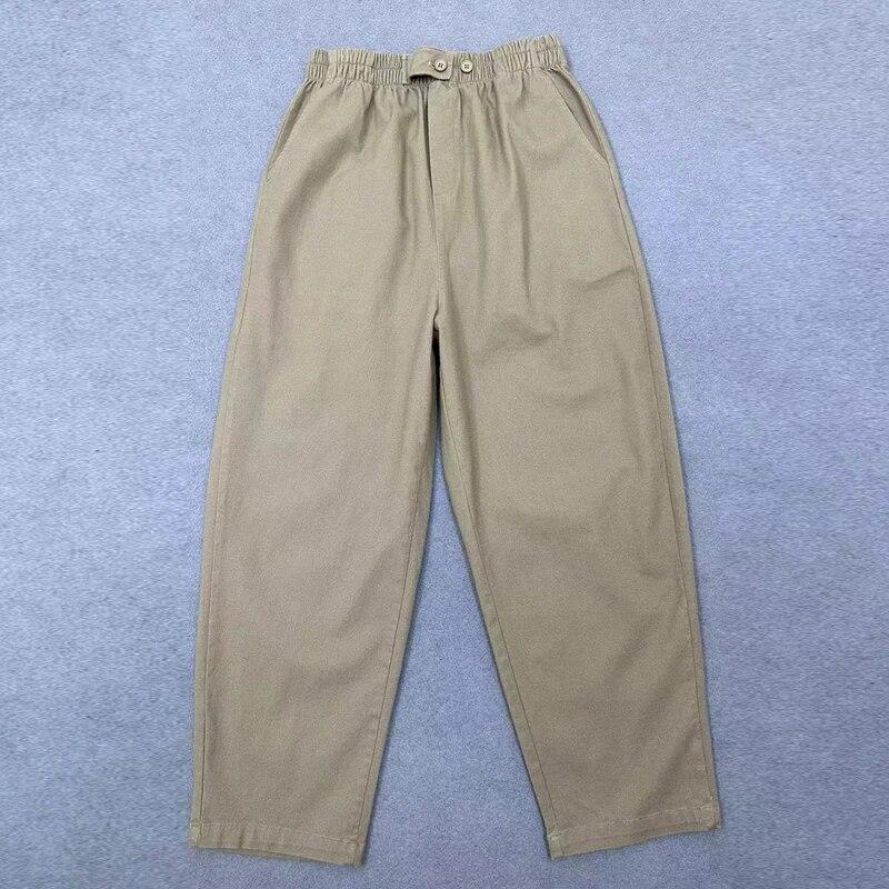 Johnature Spring Japanese Simple Solid Color Casual Pants Elastic Waist Versatile Women Pants
