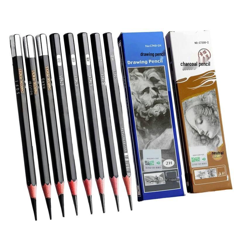 Extra Soft 2bHB Sketching & Charcoal Pen Set: Beginner Drawing & Exam Use, Includes 2h, 4b, 6b, 8b Brushes