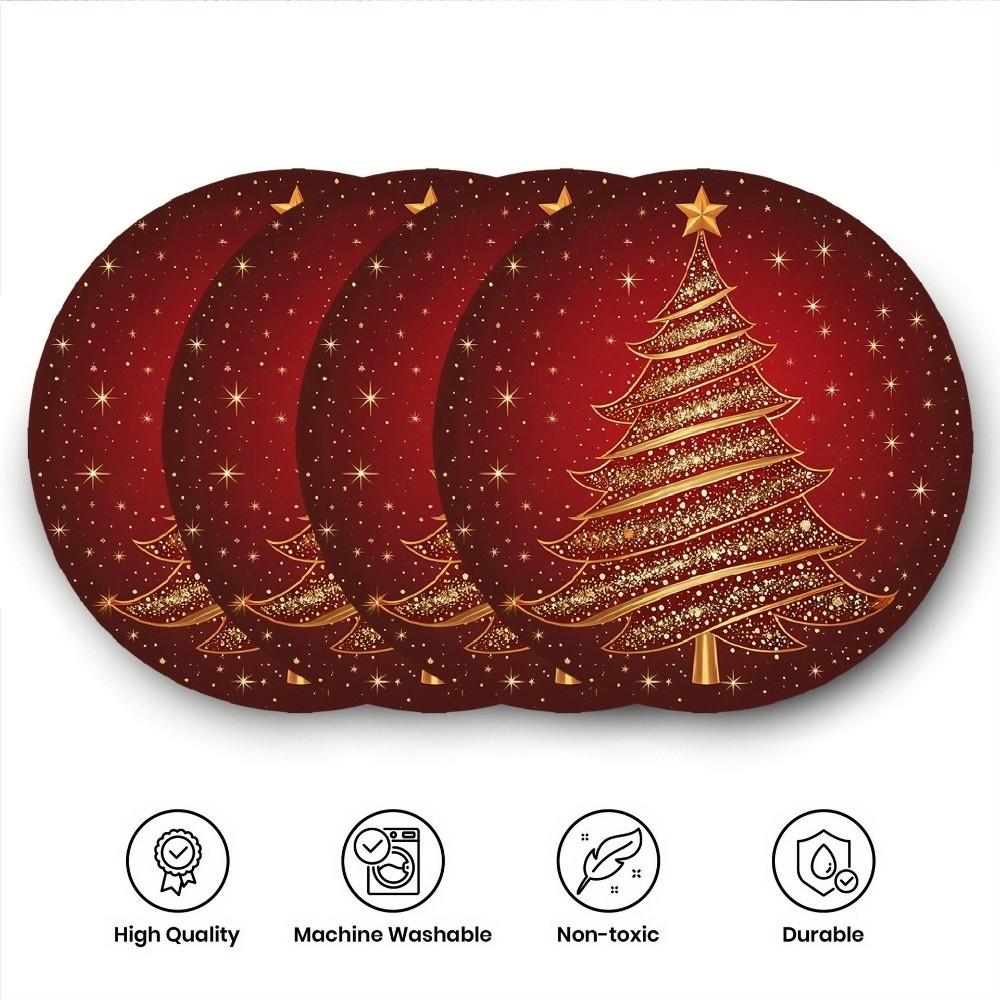 4pcs Coaster Christmas Table Placemat Snowman Elk Round Dining Mat Xmas Table Mat  Table Setting