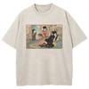 100% Cotton Tee Shirt Funny Japanese Style Cartoon Cat TShirts Retro Men/women TShirt Vintage Oversize Mineral Wash Tops