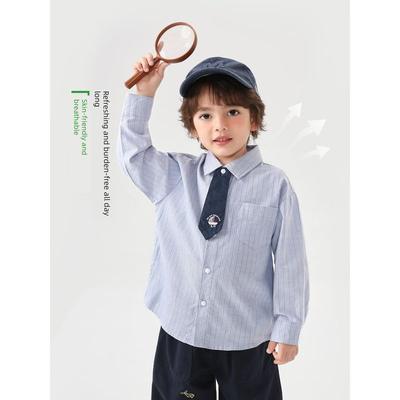Right European Style Boys' Navy Style Pure Cotton Long-Sleeved Shirt Kidsren's Spring & Fall Clothing 2026 New Kidsren's Clothing Baby Casual Shirt