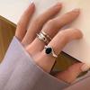 Women's Retro Black Zircon Geometric Oval Adjustable Ring