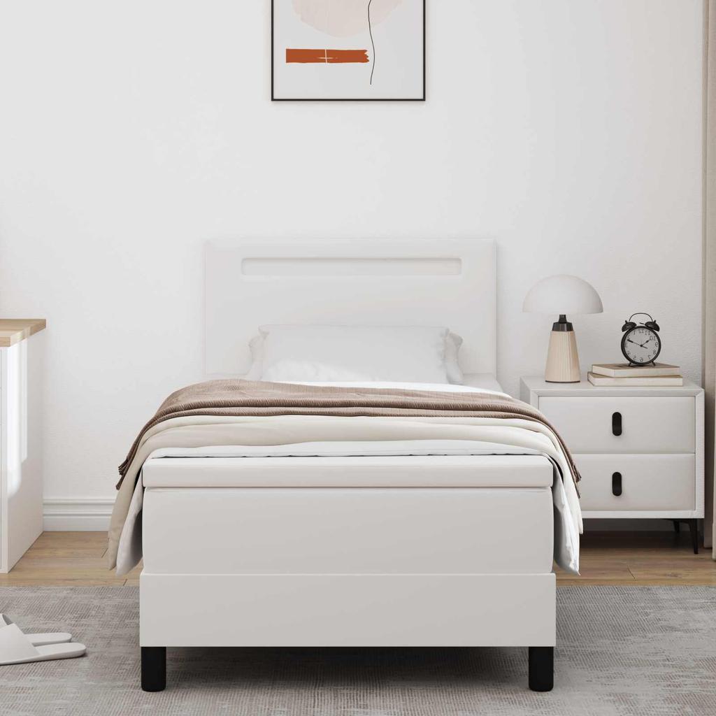 Boxspring Bed with Mattress White 90 x 190 cm Faux Leather