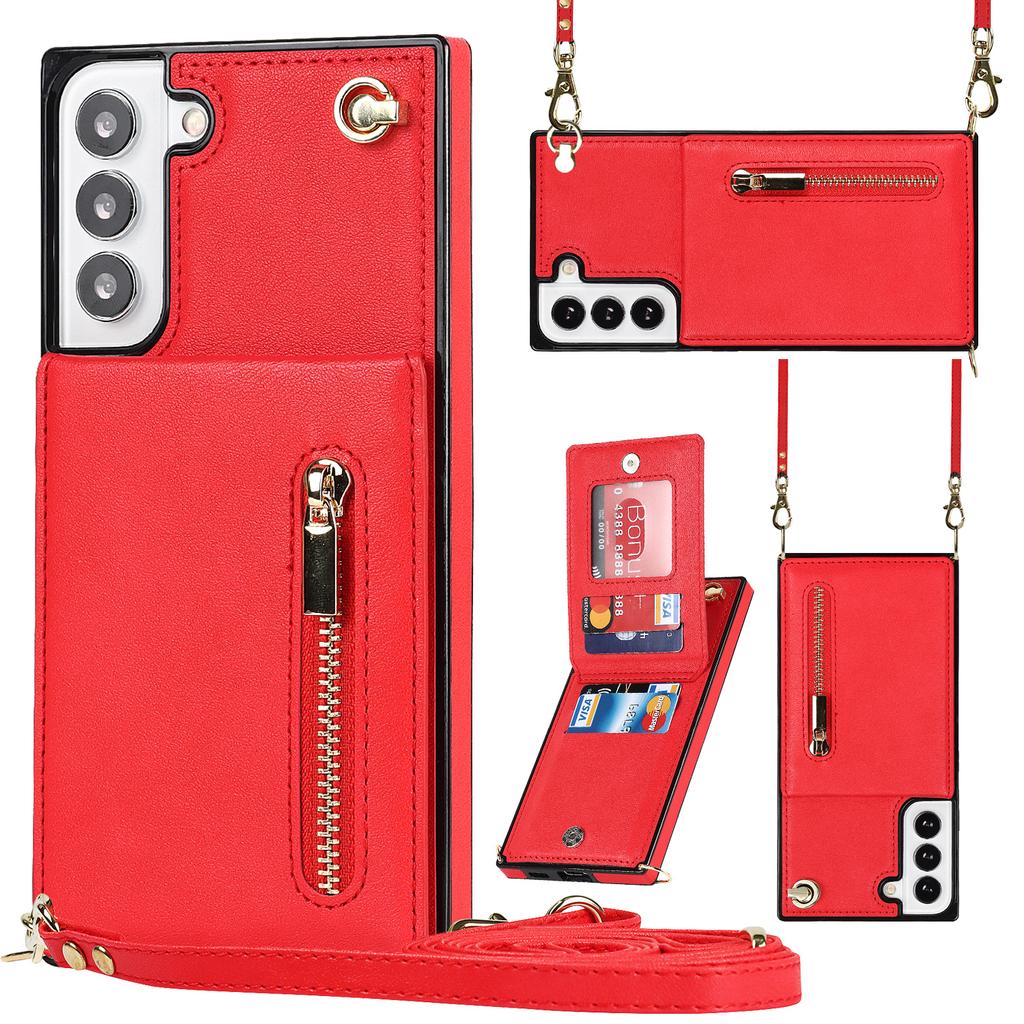 Lanyard Cards Solt Cover Zipper Wallet CrossBody Case For Samsung Galaxy S24 Ultra S22 S21 Note20 S20 S10 S23 Plus Stand Cover