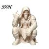 Heavy Metal Decor Crouching Hooded Devil God Figurine, Decorative Ornament with Skull Mask & Muscle Lines, Hip Skeleton Figure Hop Gothic Rocker