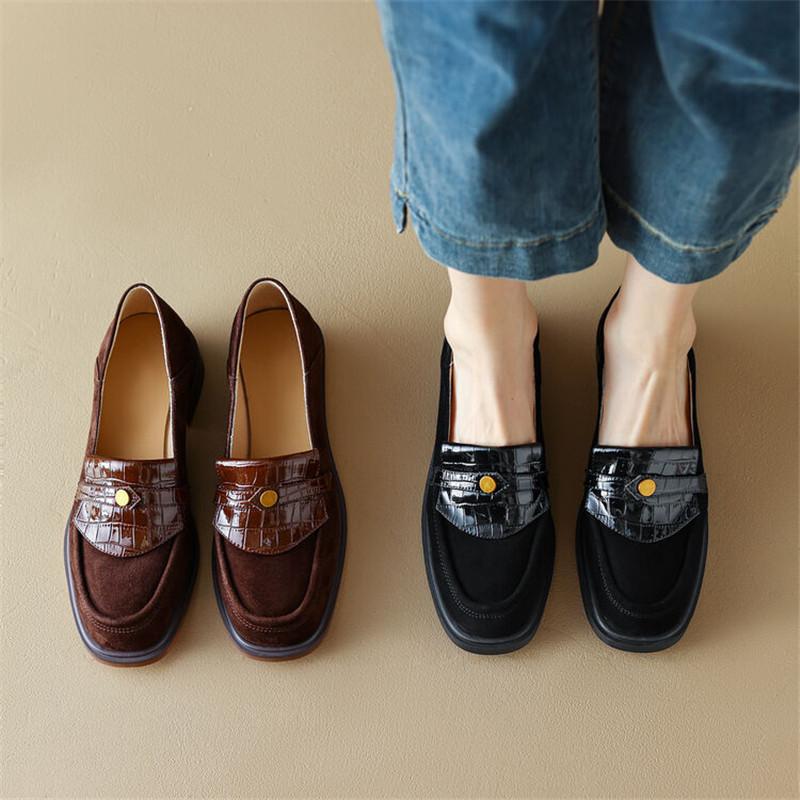 Fashion New Autumn Winter Sheep Suede Women Pumps Shoes for Women French Round Toe Low Heel Loafers Zapatos Mujer Chunky Heels Ladies