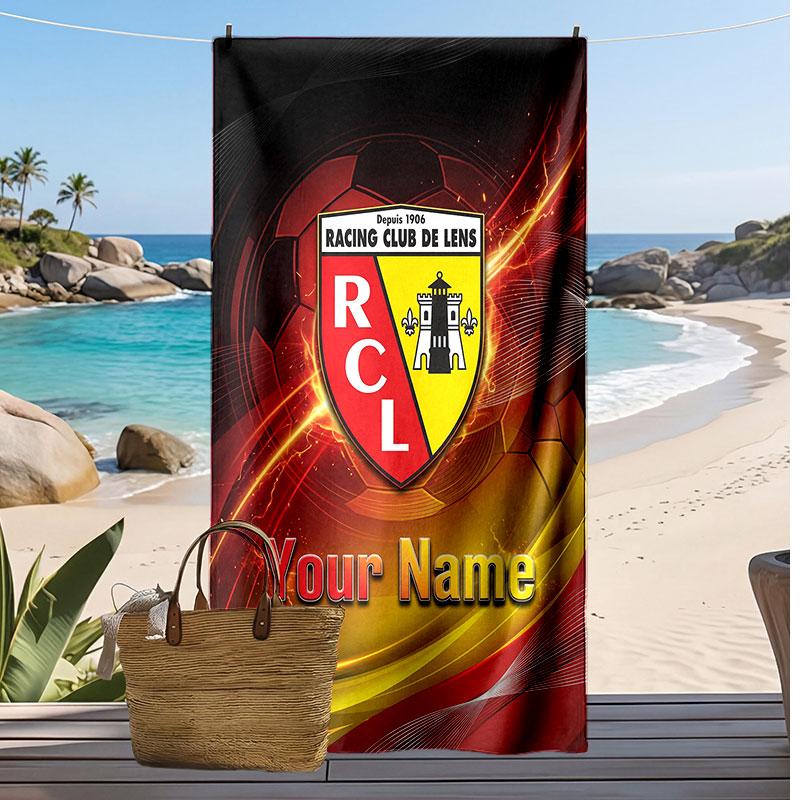 Racing club de lens Telo da Spiaggia Stampato Personalizzato Logo Calcio Supporto Nome Personalizzato Testo Asciugamano Assorbente Per Sport Viaggio Regalo Speciale