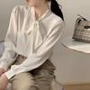 Spring and Autumn  Tops Bow Tie Chiffon Shirts Casual Long Sleeve White Blouse Women's Elegant Business Loose Blouses Ladies