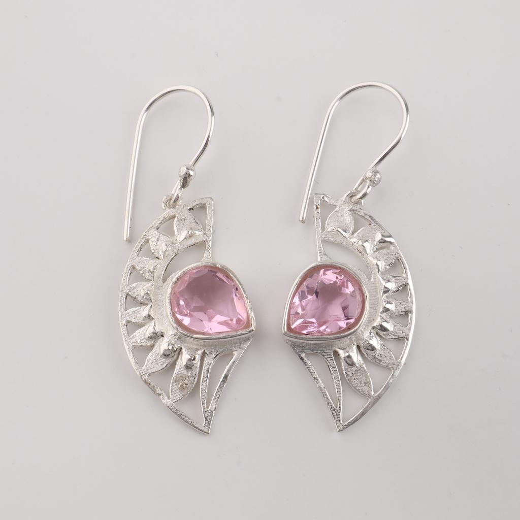 Natural Pink Morganite Gemstone 925 Sterling Silver Women Jewelry Pretty Earring 1.5" CE-26-13