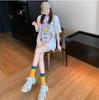 Summer 2026 Korean Style Trendy Cute Graffiti Loose Mid-Length Short-Sleeve T-shirt for Women