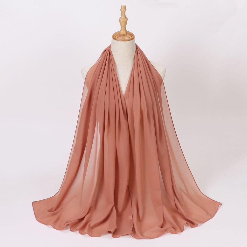 Ethnic Pearl Chiffon Hijab Scarf - Single Color, Long Style for Middle East & Africa