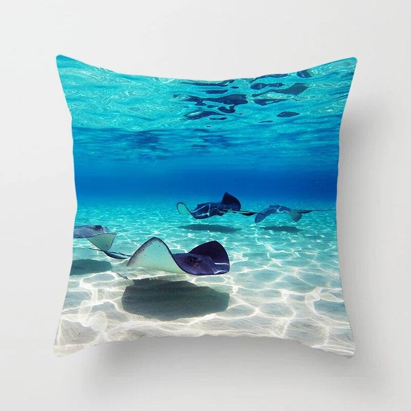 Blue Sky Beach Scenery Print Throw Pillow Cover Sofa Decor Car Office Seat Cushion  Room Home