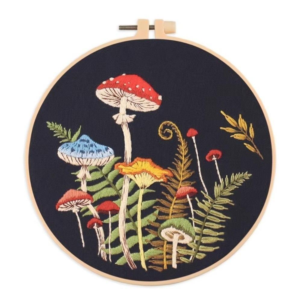Black Cloth Pattern Embroidery Stitch Practice Kit DIY Crafts Punch Needle Kit Mushroom Embroidery Kit Embroidery Artcraft