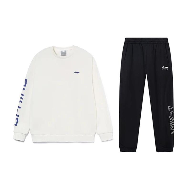 Li Ning Letter Logo Printed Versatile Comfortable Round Neck Pullover Long Sleeve Casual Sports Suit Unisex Suit AWDTE67-3+YYK81-1
