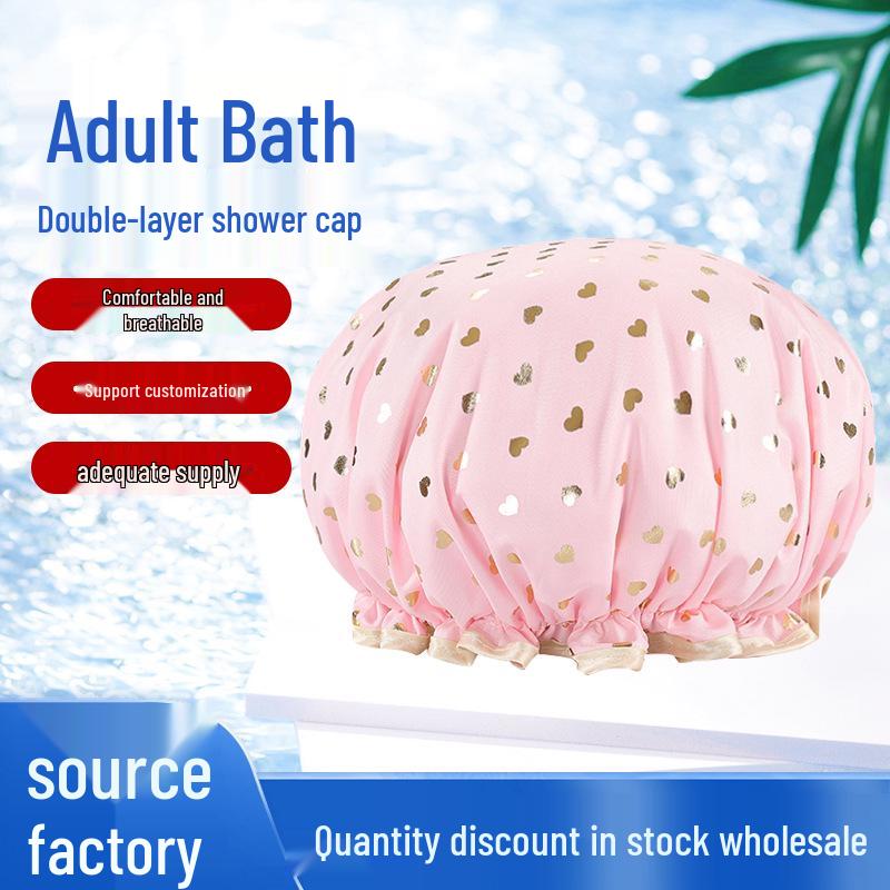 Women's Dual-Layer Waterproof Thickened Foldable Bath Cap - High-Elastic, Adult Size, Quick-Drying