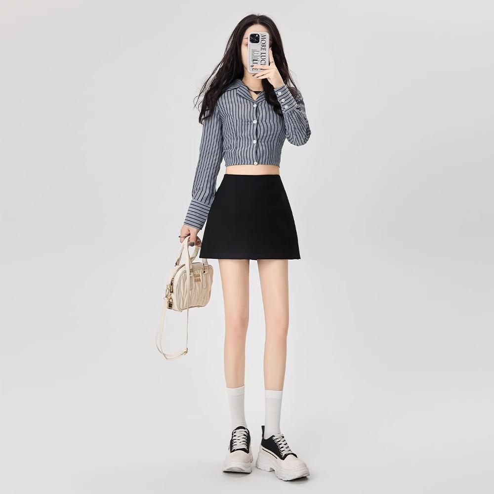 2025 Summer New Suit Fabric Skort Women High Waist A‑Line Anti‑Chafing Wrap Mini Skirt With Zipper For Petite Figures Slim Hip‑Hugging Style