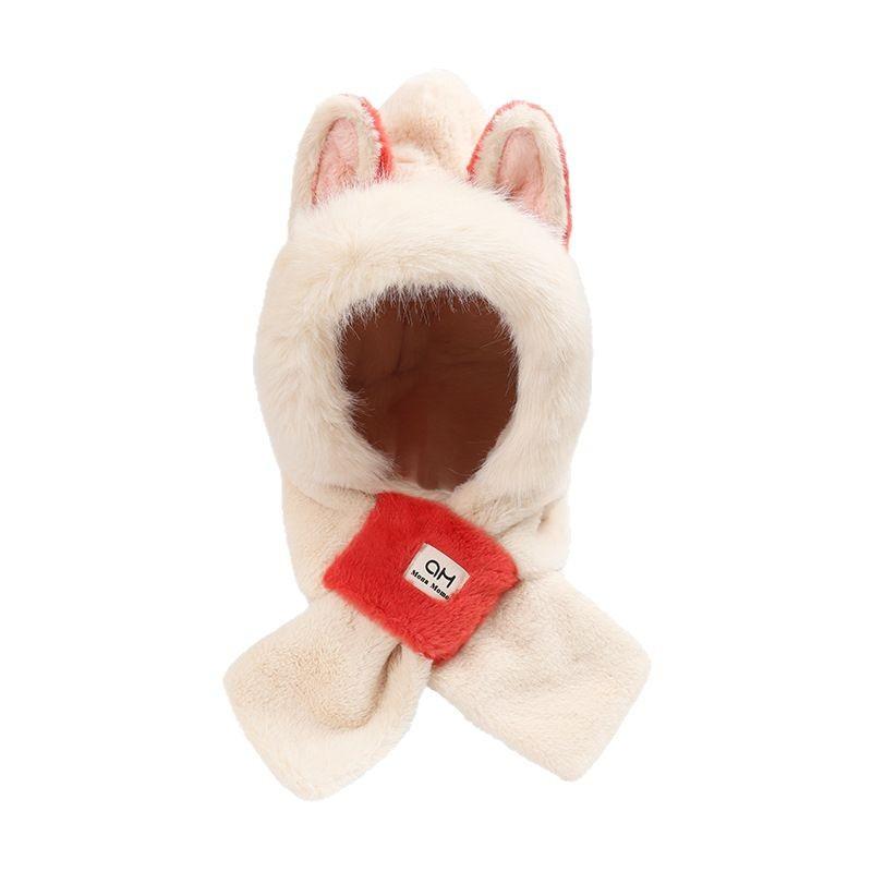 Mütze und Schal integriert Damen Winter vielseitig niedlich Plüschmütze koreanische Version Feuerfuchs Ohren verdickt winddicht Kapuze Tide